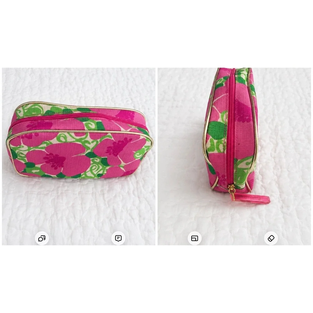 Lilly Pulitzer for Estee Lauder Floral Cosmetic Makeup Travel Bag Pink Green
